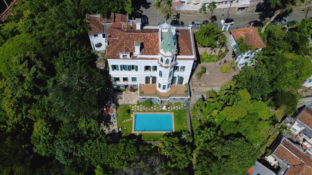 The castle and its pool from above